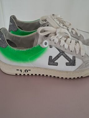Off-White Sneakers Women's 38 8 Low C/O Abloh Cup Sole White Green Suede Luxury